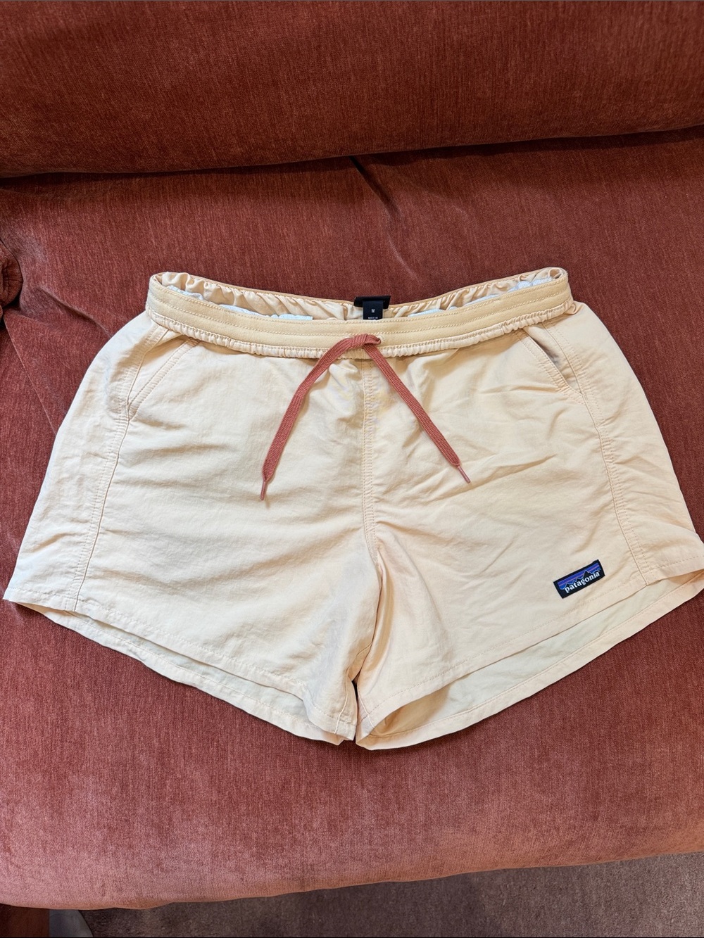 Patagonia Women's Cream Drawstring Athletic Shorts with Pink Tie